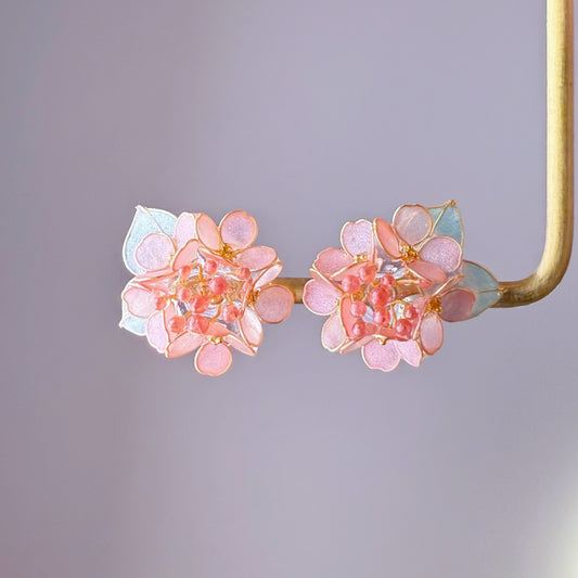 Handmade Pink Hydrangeas Flower Bouquet Earrings
