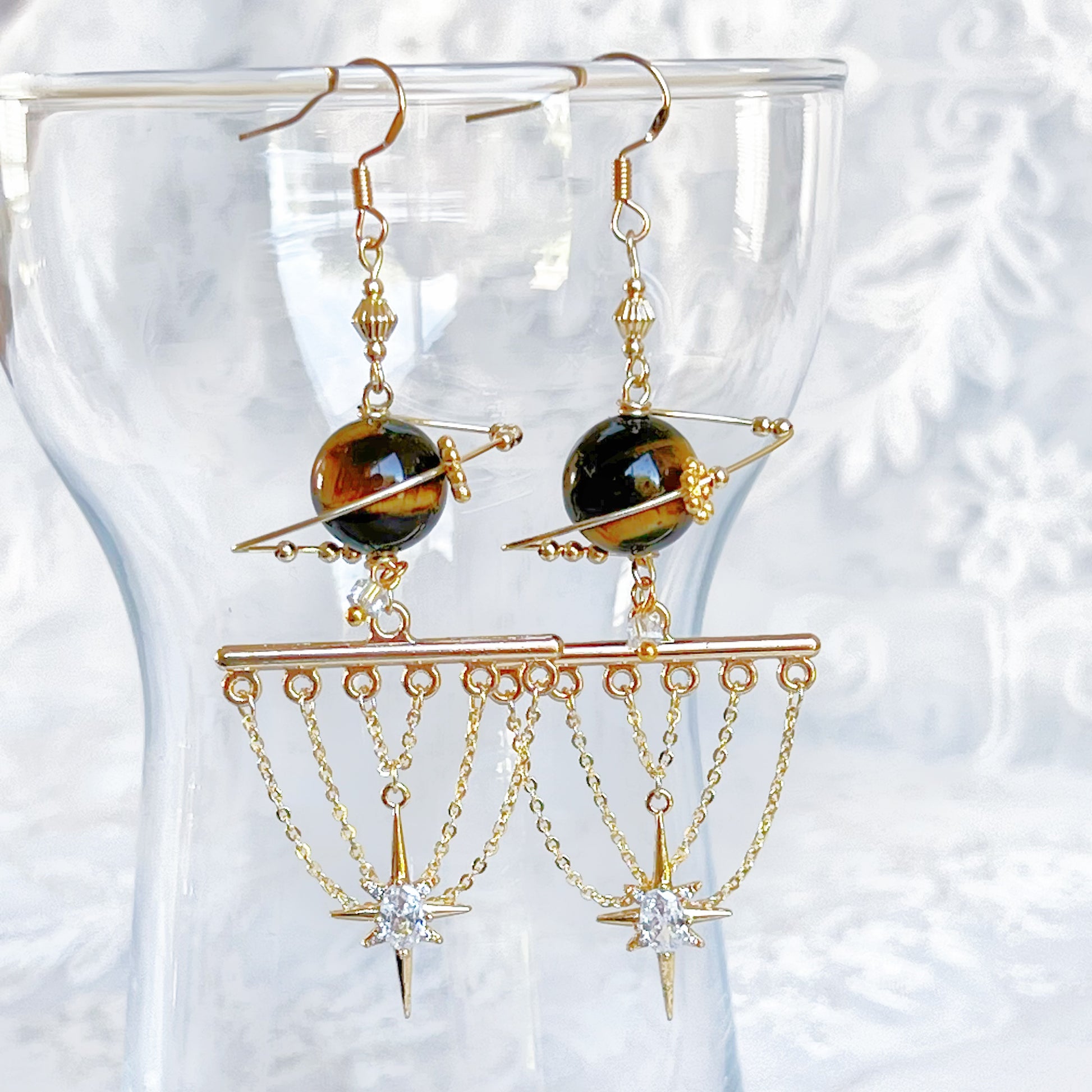 Tiger's Eye Planet and Pole Star Earrings-Ninaouity
