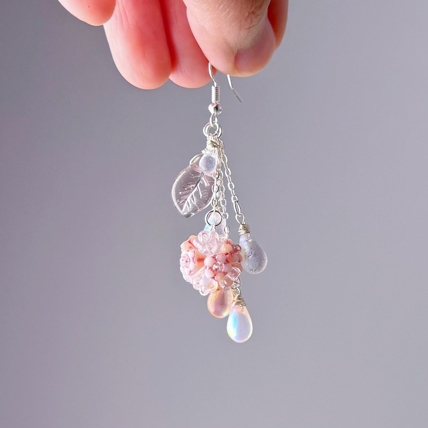 Handmade Pink Hydrangeas Flowers in Summer Rain Earrings