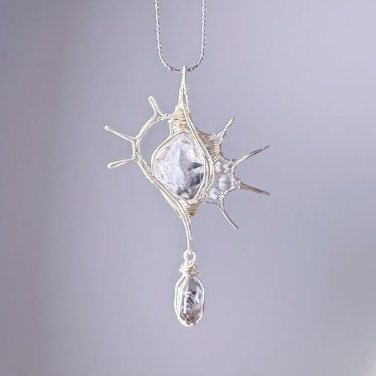 Quartzberry - Natural Herkimer Diamond Conch Shape Wire Wrapped Necklace - One-of-a-kind
