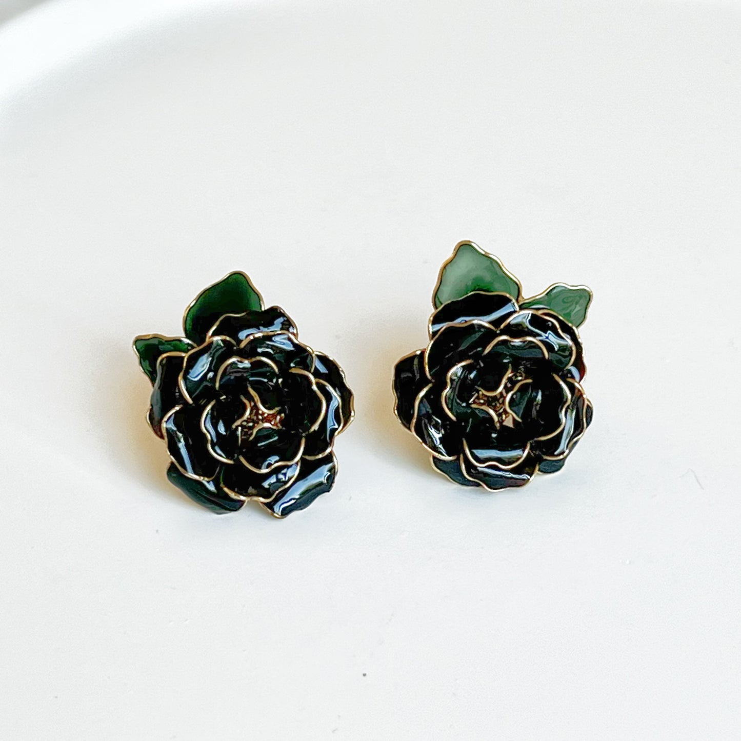 Handmade Rose Black Baccara Flower Earrings-Ninaouity