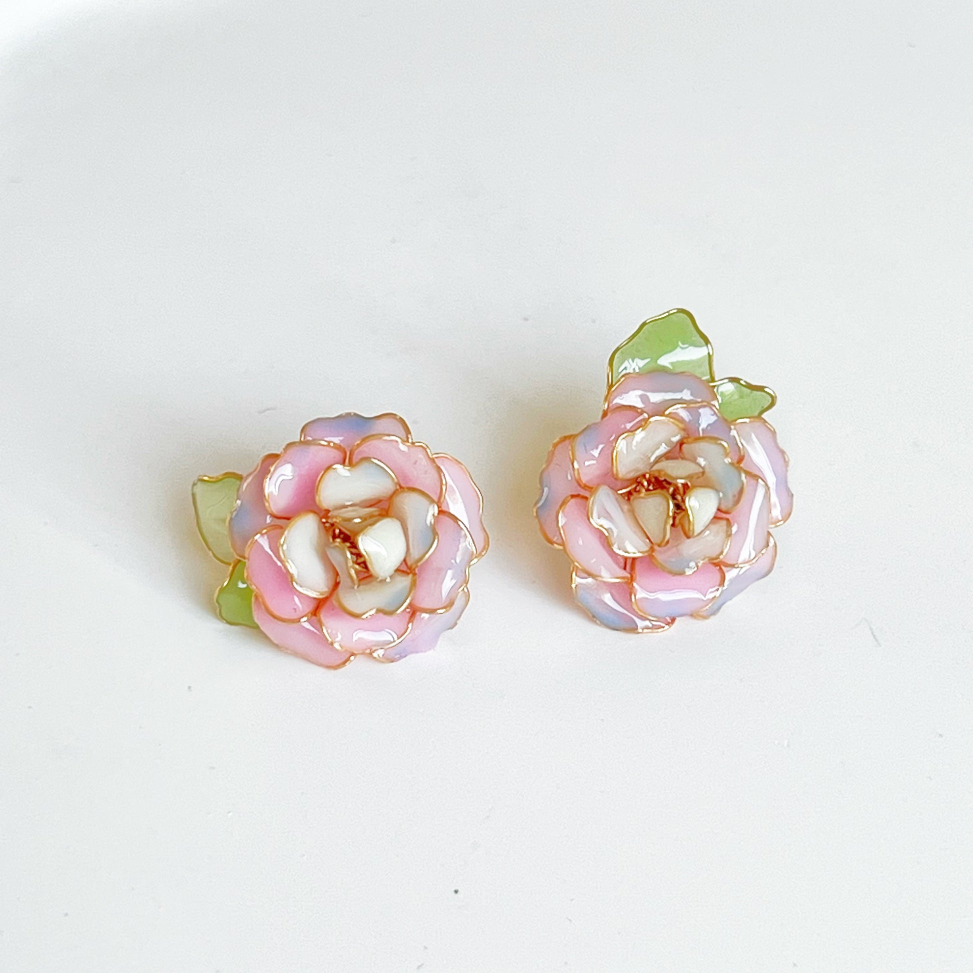 Handmade Pink Magic Moment Rose Flower Earrings-Ninaouity