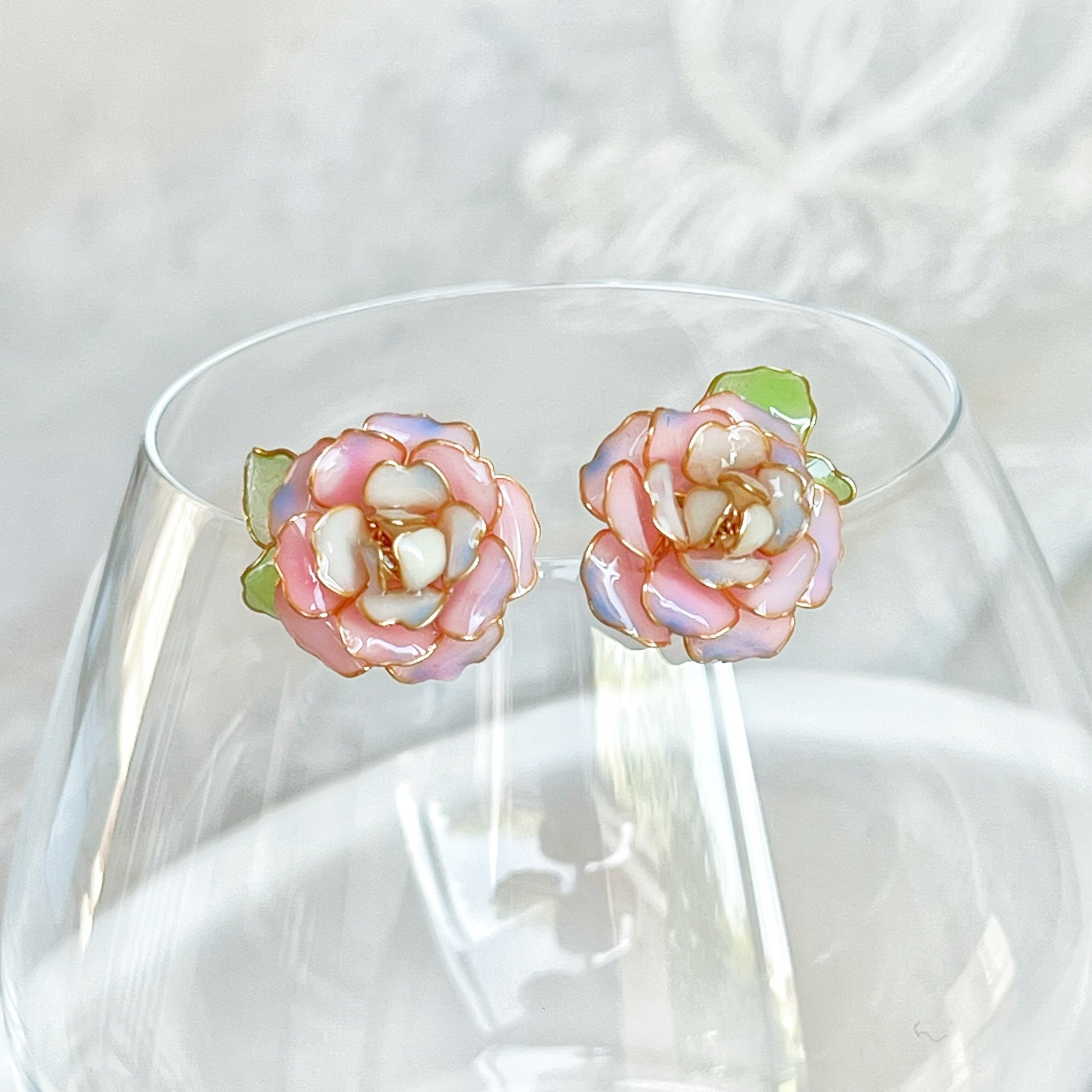Handmade Pink Magic Moment Rose Flower Earrings-Ninaouity