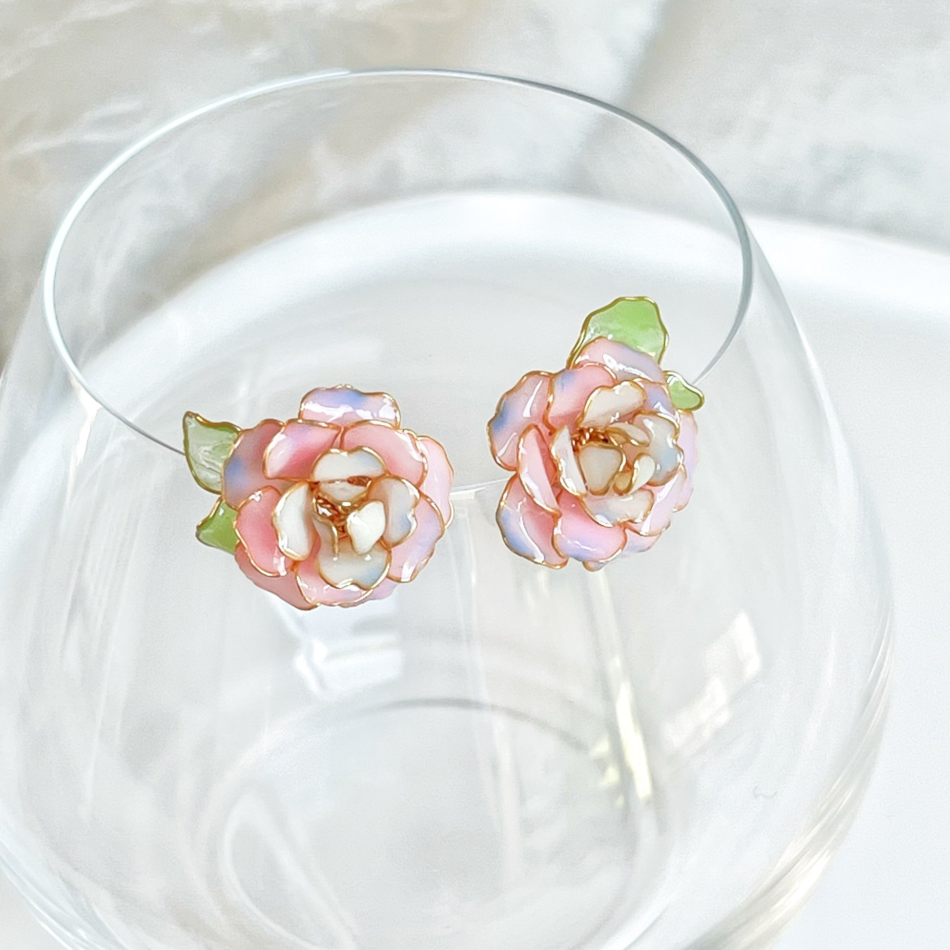 Handmade Pink Magic Moment Rose Flower Earrings-Ninaouity