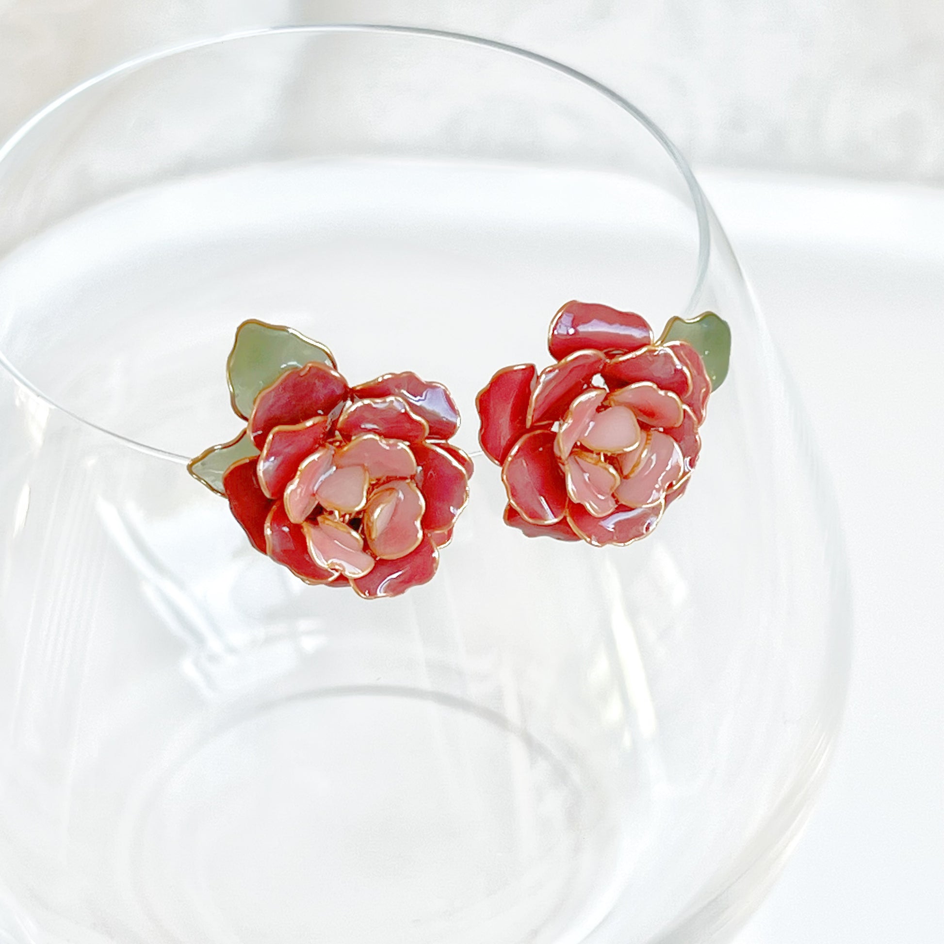 Handmade Dark Pink Sunrise Rose Flower Earrings-Ninaouity