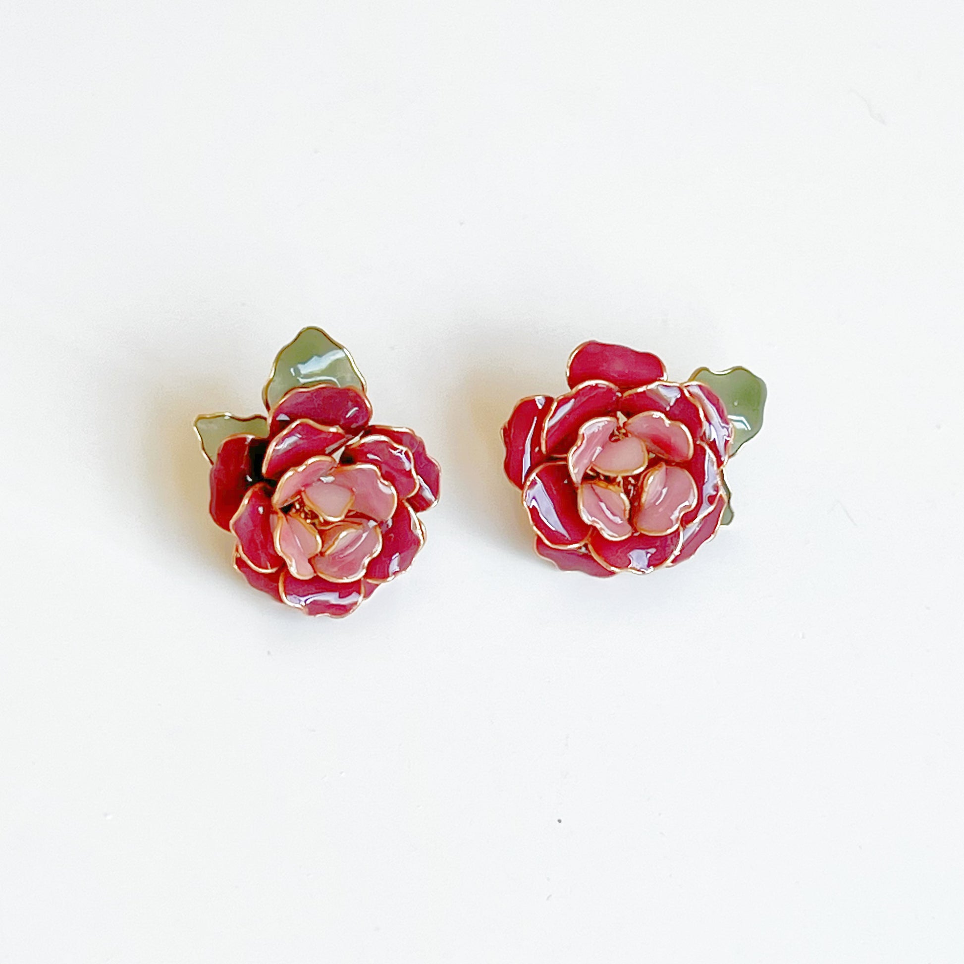 Handmade Dark Pink Sunrise Rose Flower Earrings-Ninaouity
