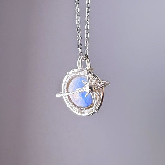 Quartzberry - Natural Labradorite Silver Planet Wire Wrapped Necklace