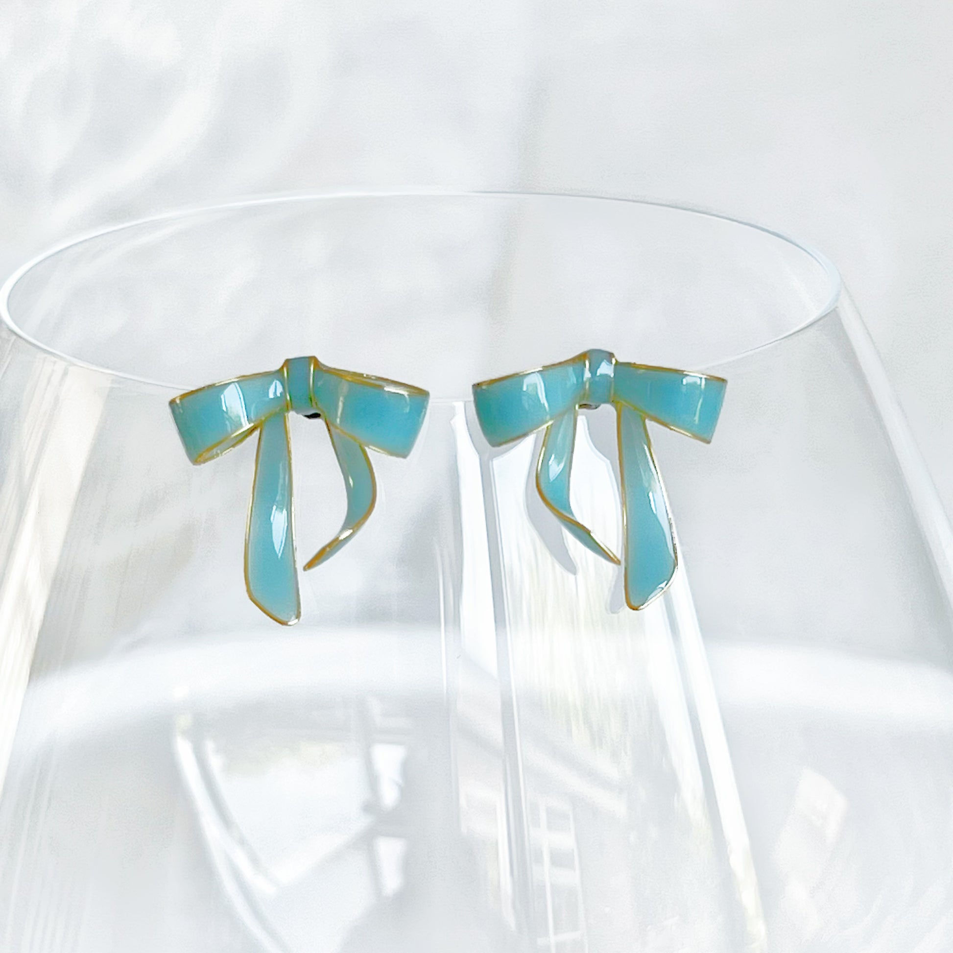 Handmade Light Blue Bow Tie Earrings-Ninaouity