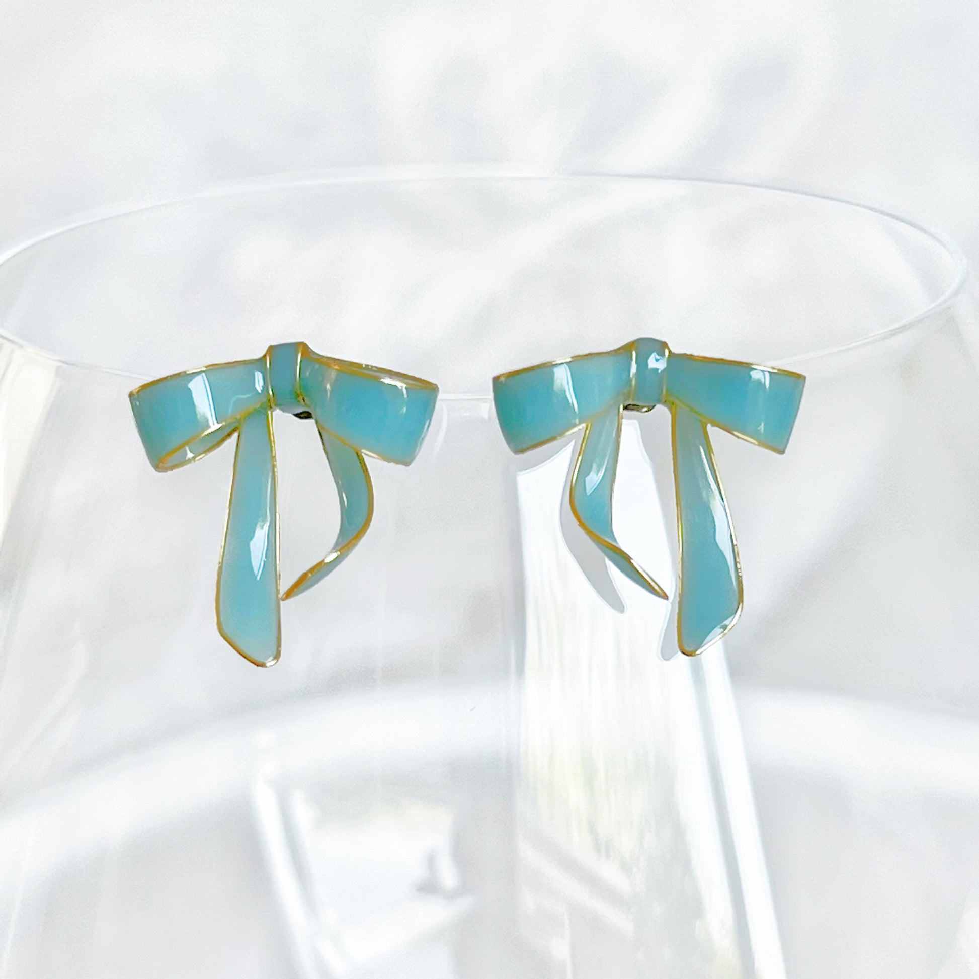 Handmade Light Blue Bow Tie Earrings-Ninaouity