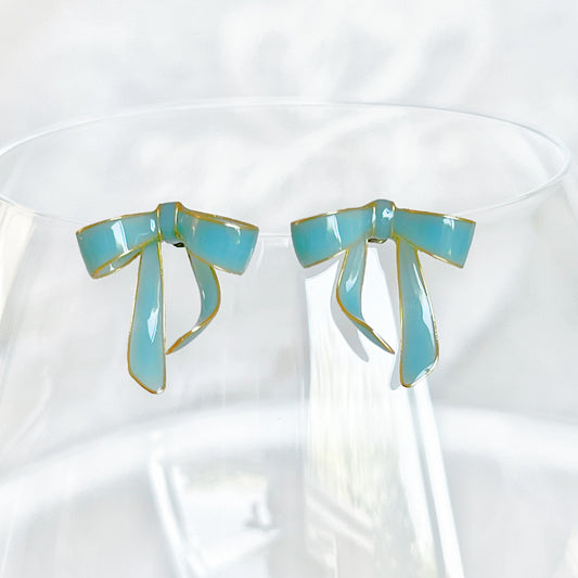Handmade Light Blue Bow Tie Earrings-Ninaouity