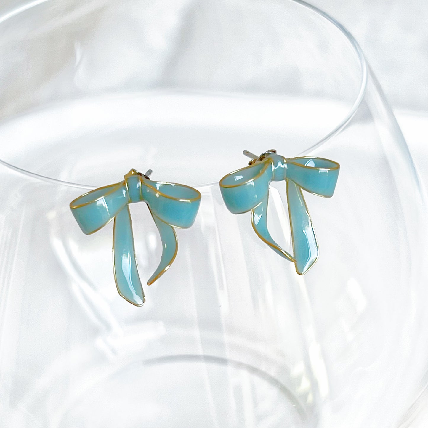 Handmade Light Blue Bow Tie Earrings-Ninaouity