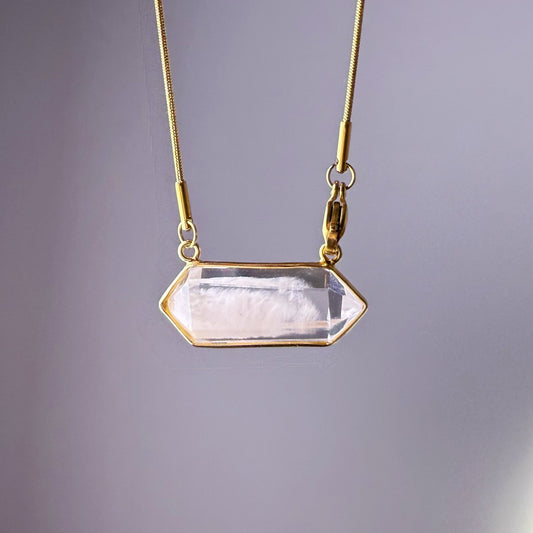 Quartzberry - Natural White Rutilated Quartz Crystal 'White Rabbit' Necklace - One-of-a-kind