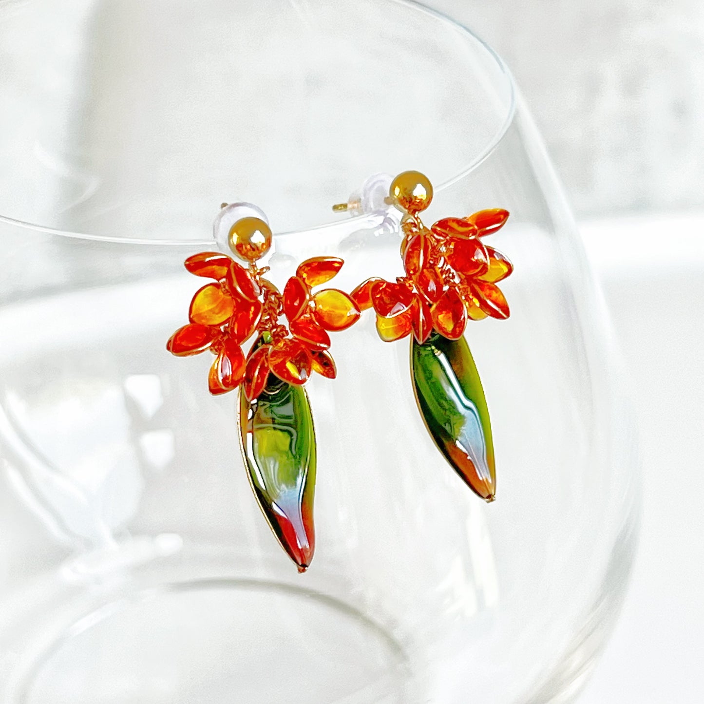 Handmade Orange Sweet Osmanthus Flower Earrings-Ninaouity