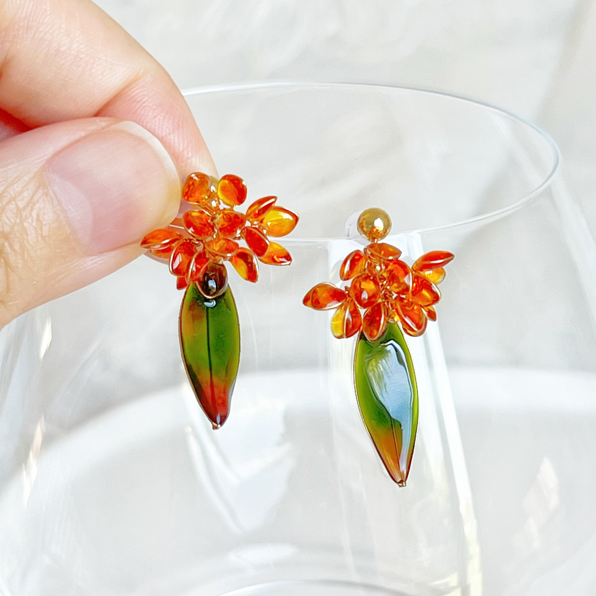 Handmade Orange Sweet Osmanthus Flower Earrings-Ninaouity