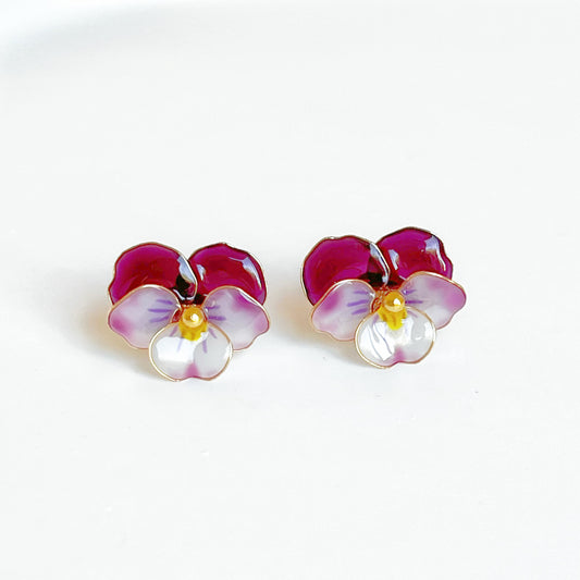 Handmade Purple Pansy Flower Earrings-Ninaouity