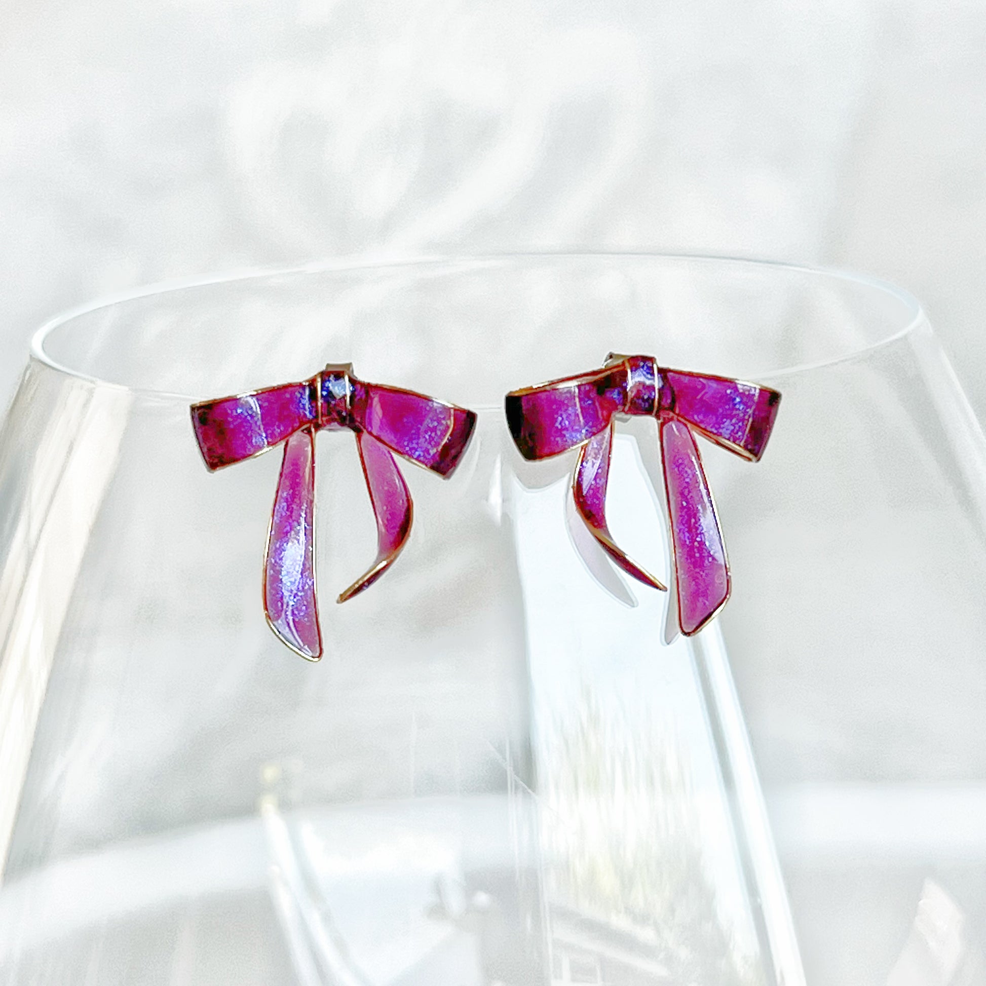 Handmade Purple Bow Tie Earrings-Ninaouity