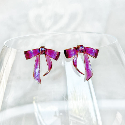 Handmade Purple Bow Tie Earrings-Ninaouity