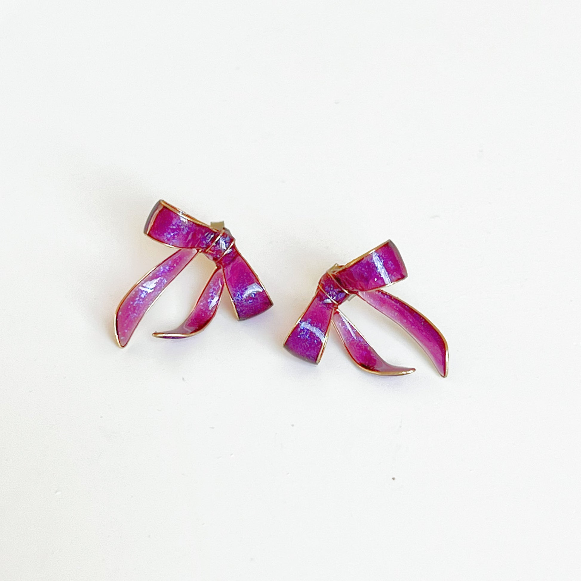 Handmade Purple Bow Tie Earrings-Ninaouity