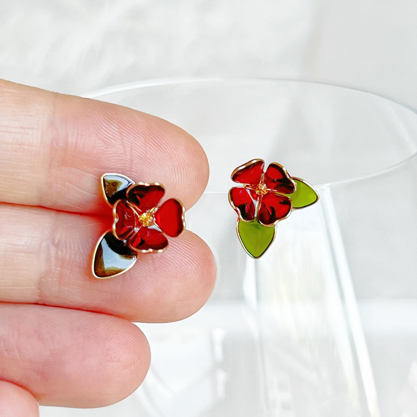 Handmade Red Dogwood Flower Earrings-Ninaouity