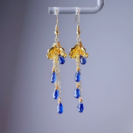 Handmade Bluebells Flower Royal Blue Kyanite Faceted Gemstone Teardrop Earrings