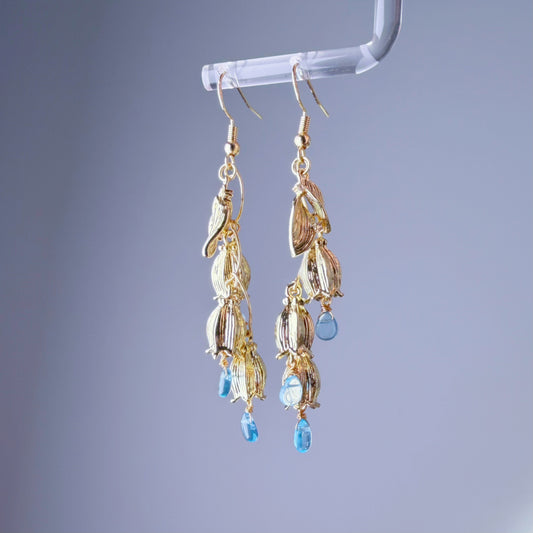 Handmade Lily of the Valley Flowers Blue Paraiba Apatite Gemstone Teardrop Earrings