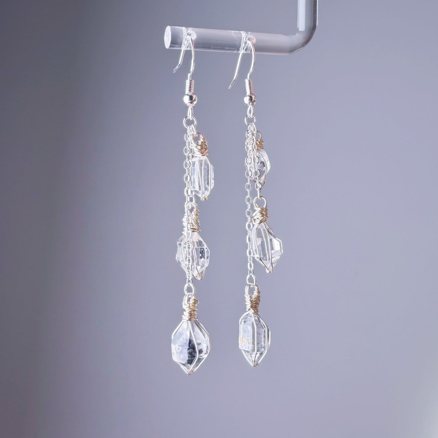 Handmade Natural Herkimer Diamond Raw Stones Crystal Earrings