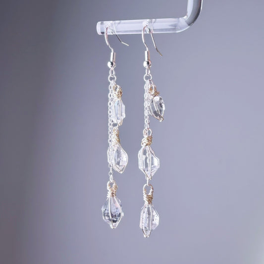 Handmade Natural Herkimer Diamond Raw Stones Crystal Earrings