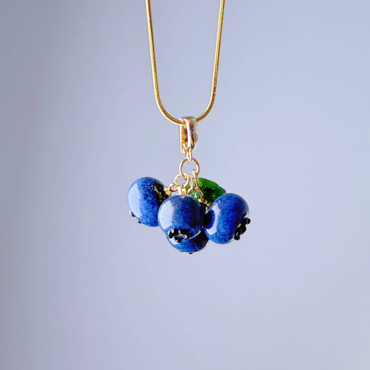 Handmade Lampwork Glass Blueberries Pendant Necklace