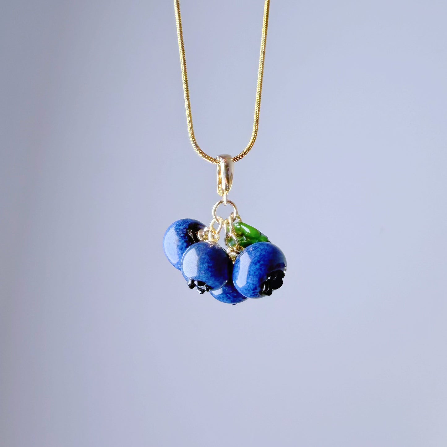 Handmade Lampwork Glass Blueberries Pendant Necklace