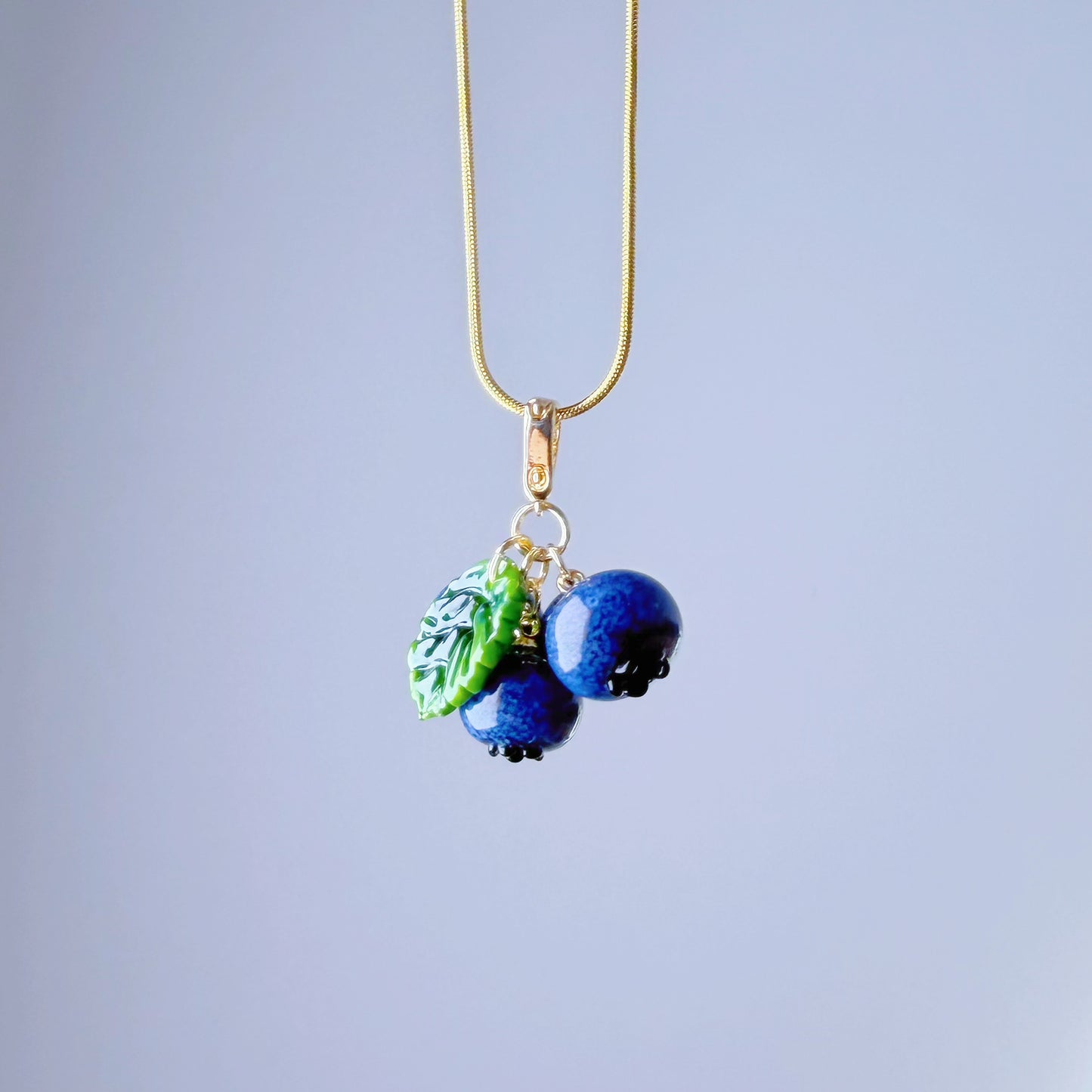 Handmade Lampwork Glass Blueberries Pendant Necklace