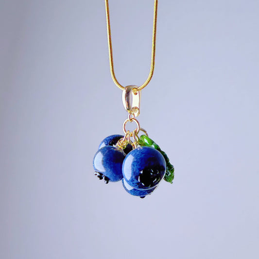 Handmade Lampwork Glass Blueberries Pendant Necklace