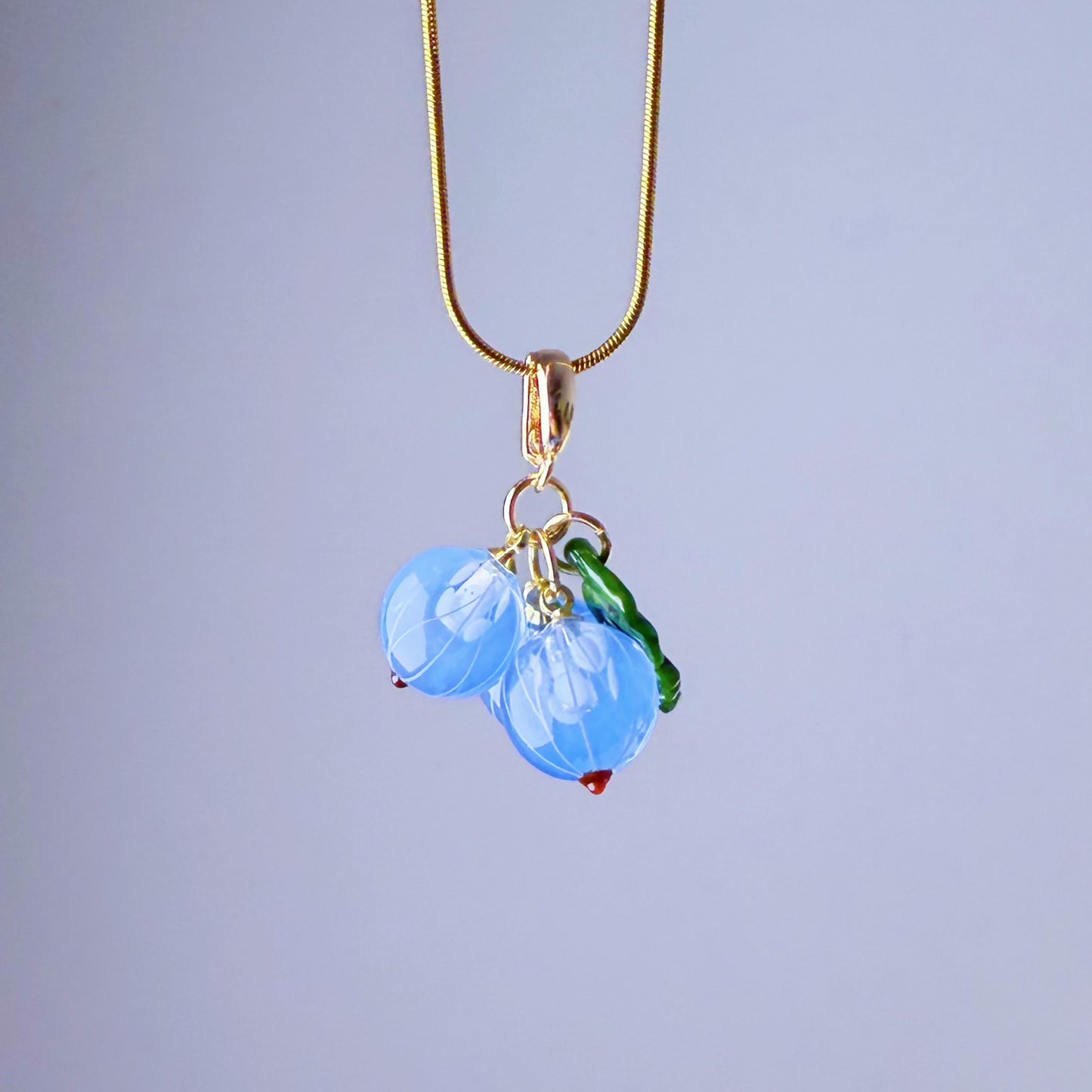 Handmade Lampwork Glass Blue Currant Gooseberry Pendant Necklace