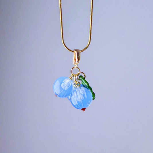 Handmade Lampwork Glass Blue Currant Gooseberry Pendant Necklace