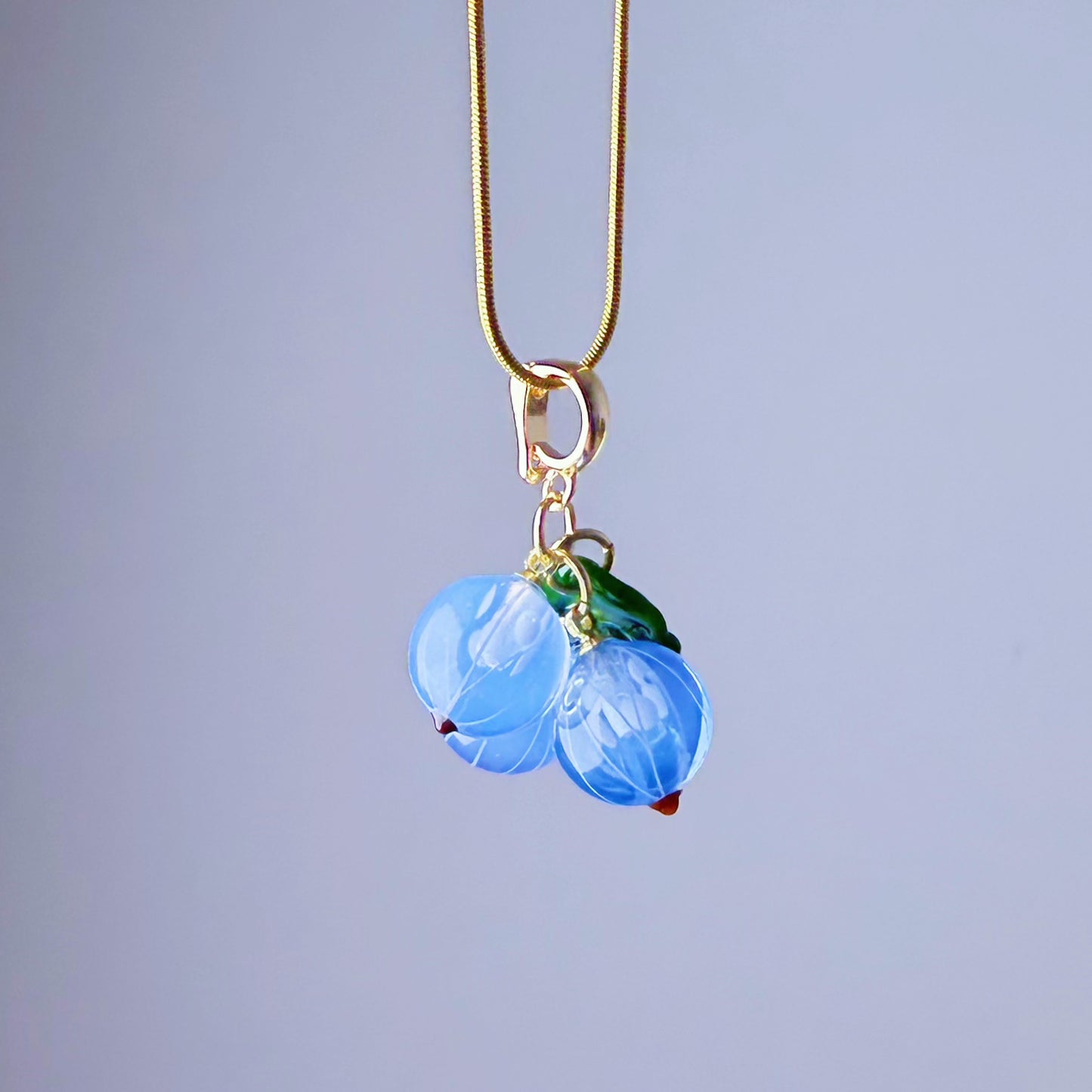 Handmade Lampwork Glass Blue Currant Gooseberry Pendant Necklace