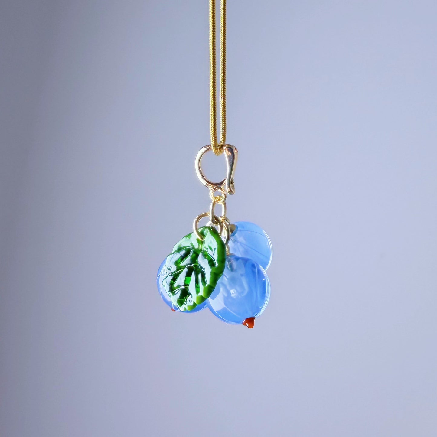 Handmade Lampwork Glass Blue Currant Gooseberry Pendant Necklace