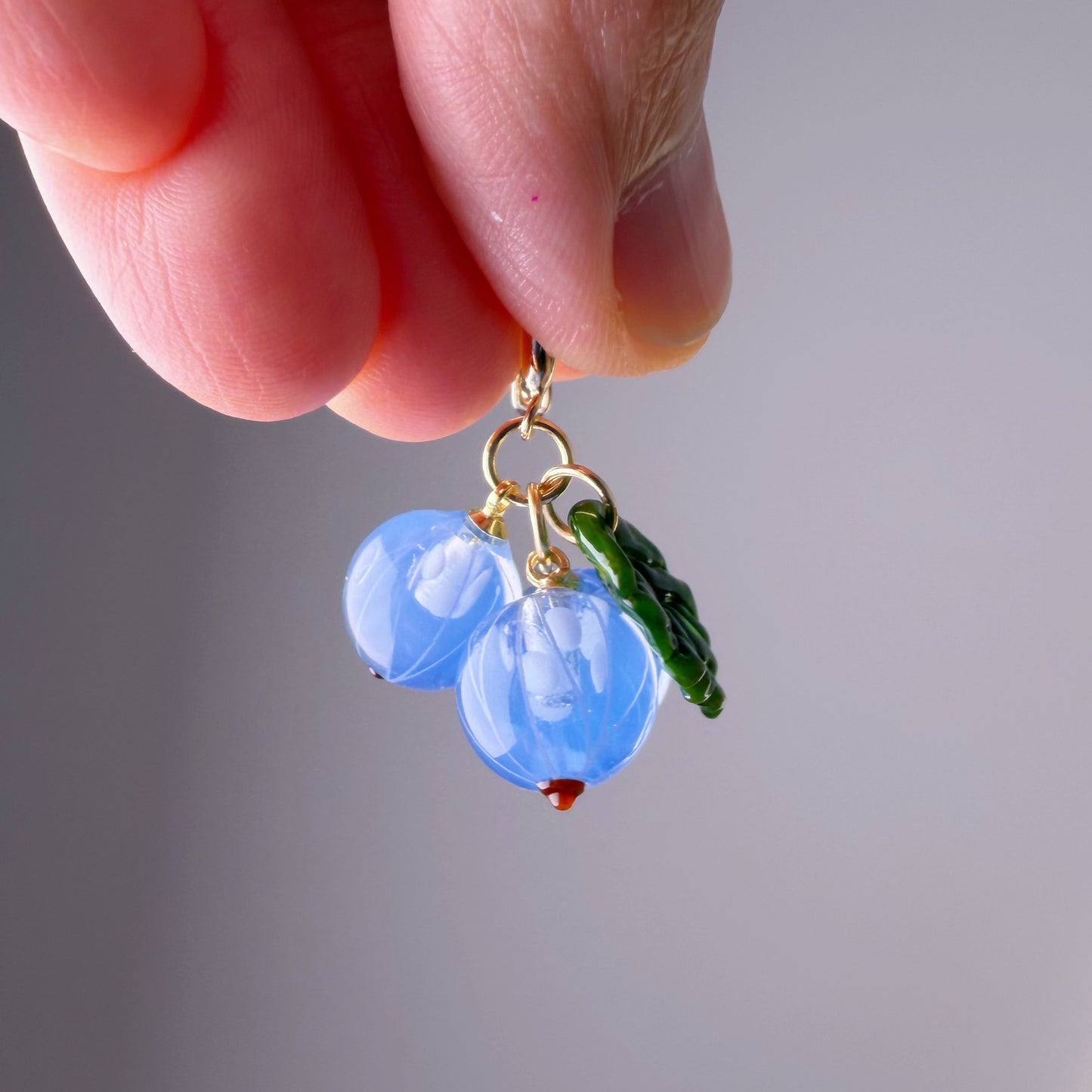 Handmade Lampwork Glass Blue Currant Gooseberry Pendant Necklace