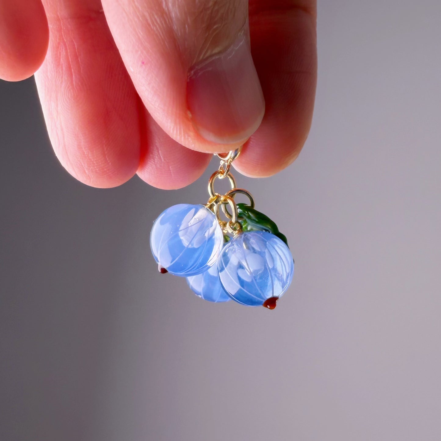 Handmade Lampwork Glass Blue Currant Gooseberry Pendant Necklace
