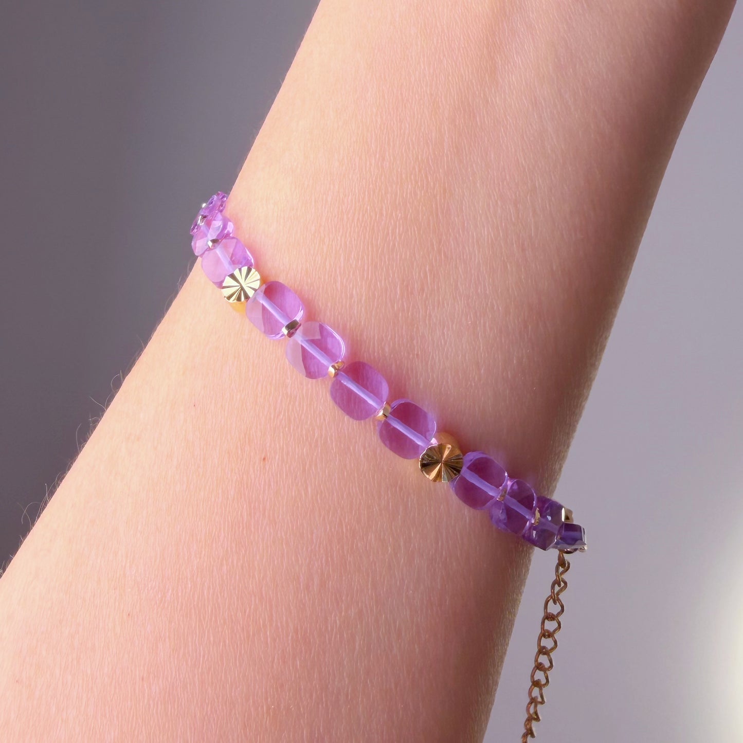Handmade Purple Quartz Faceted Crystal Square Beads Bracelet