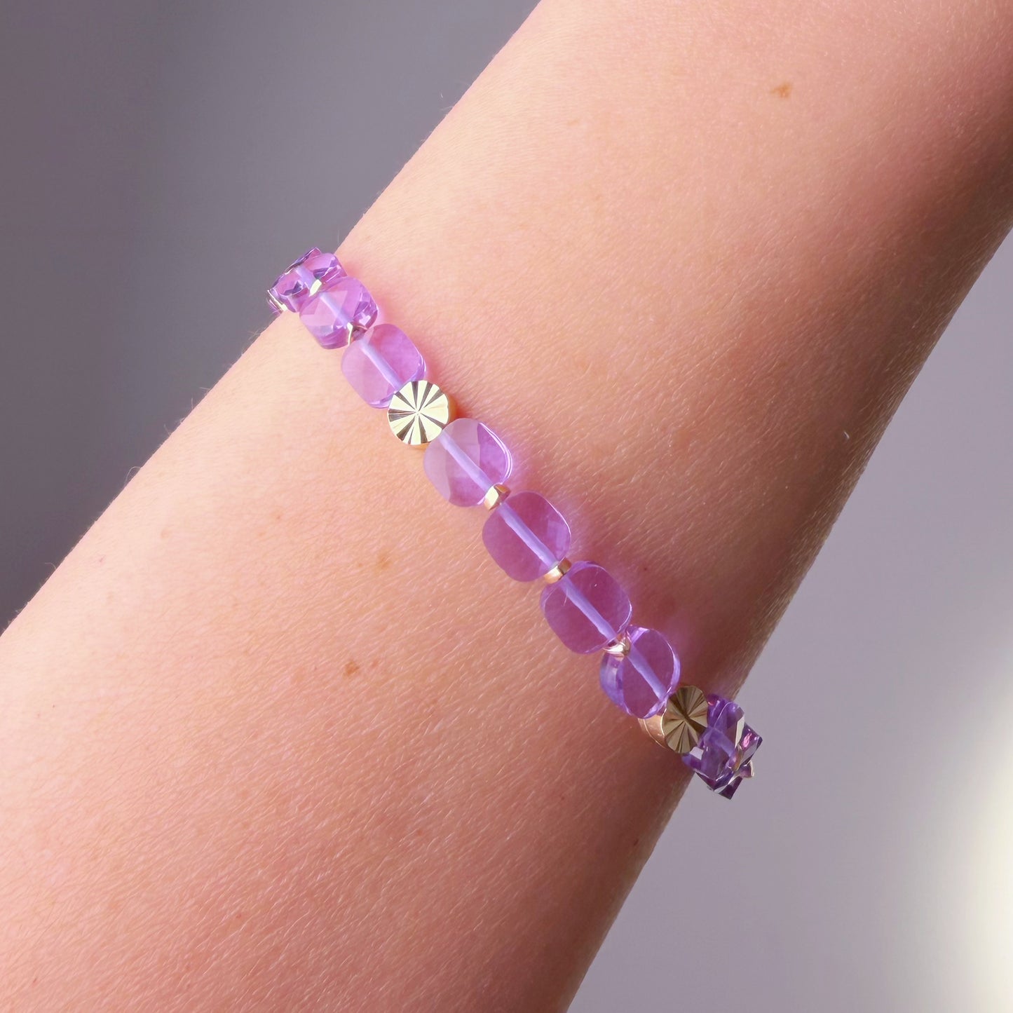 Handmade Purple Quartz Faceted Crystal Square Beads Bracelet