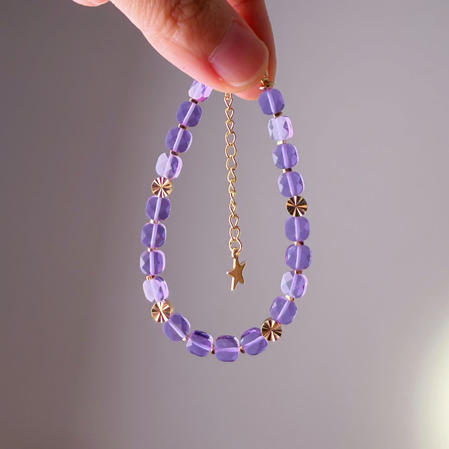 Handmade Purple Quartz Faceted Crystal Square Beads Bracelet