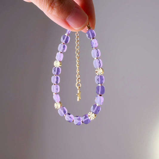 Handmade Purple Quartz Faceted Crystal Square Beads Bracelet
