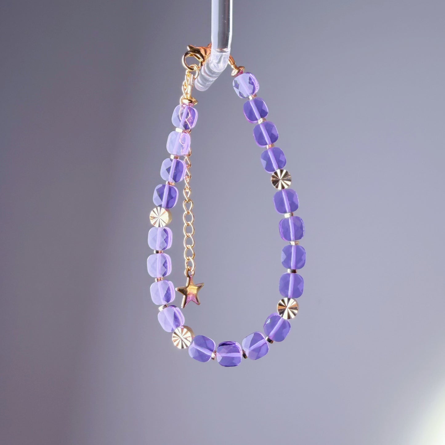 Handmade Purple Quartz Faceted Crystal Square Beads Bracelet