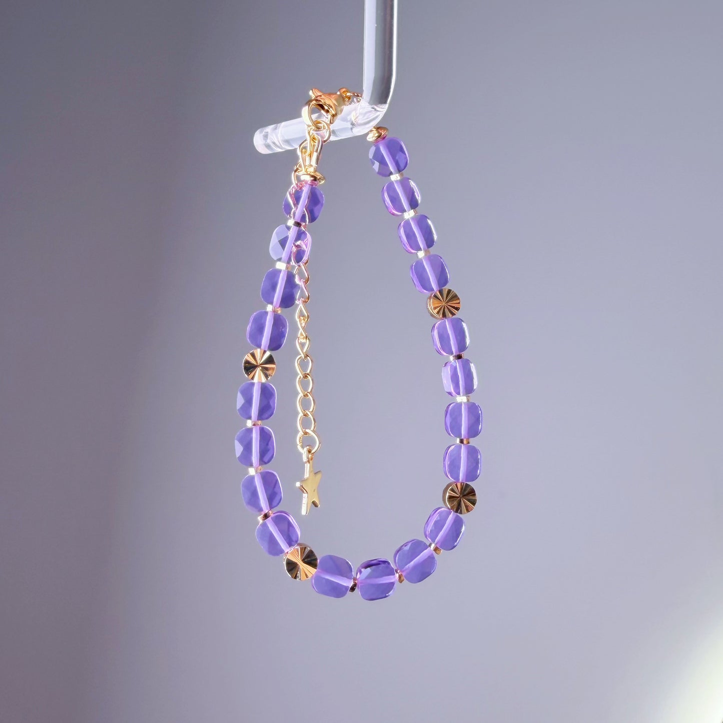 Handmade Purple Quartz Faceted Crystal Square Beads Bracelet