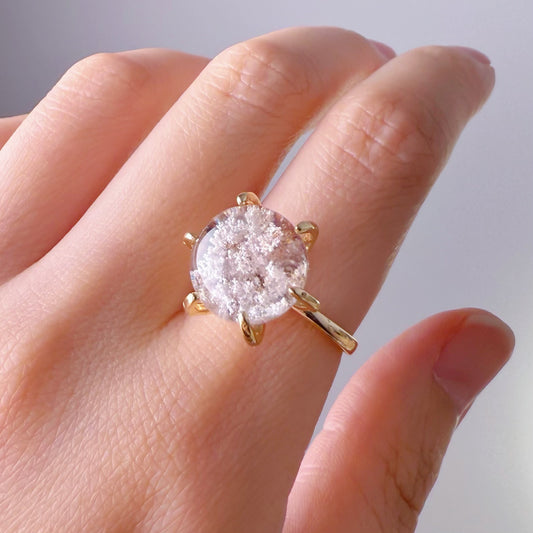 Quartzberry - Handmade Natural Large White Phantom Quartz Crystal Ring - One of a kind