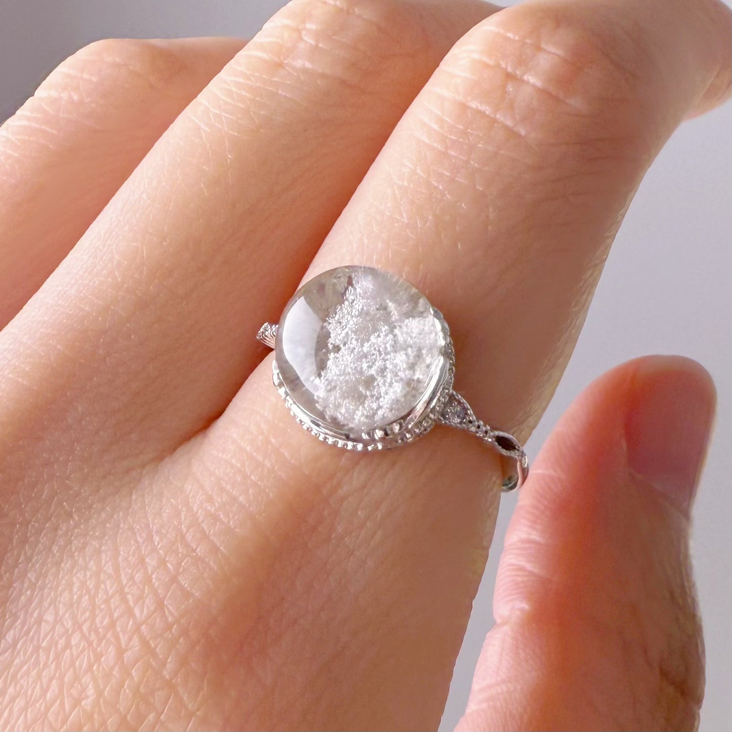Quartzberry - Handmade Natural Small White Phantom Quartz Crystal Sterling Silver Ring - One of a kind