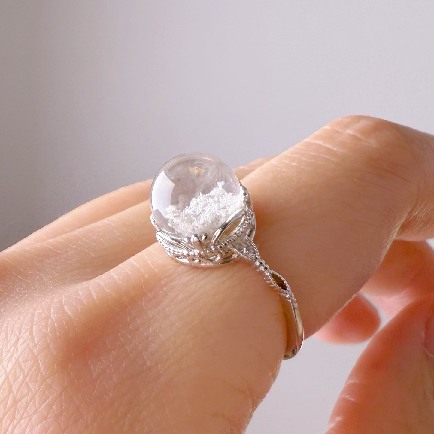 Quartzberry - Handmade Natural Small White Phantom Quartz Crystal Sterling Silver Ring - One of a kind