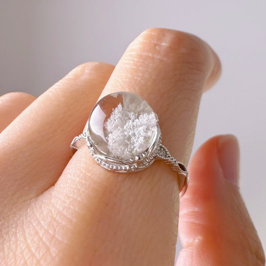 Quartzberry - Handmade Natural Small White Phantom Quartz Crystal Sterling Silver Ring - One of a kind