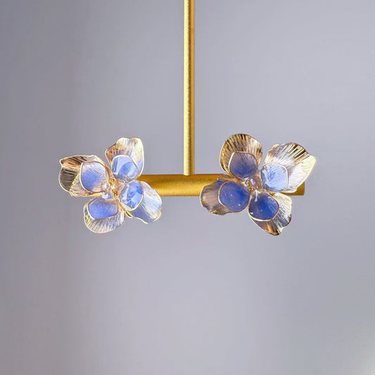 Handmade Blue Hydrangeas with Gold Flower Petals Stud Earrings