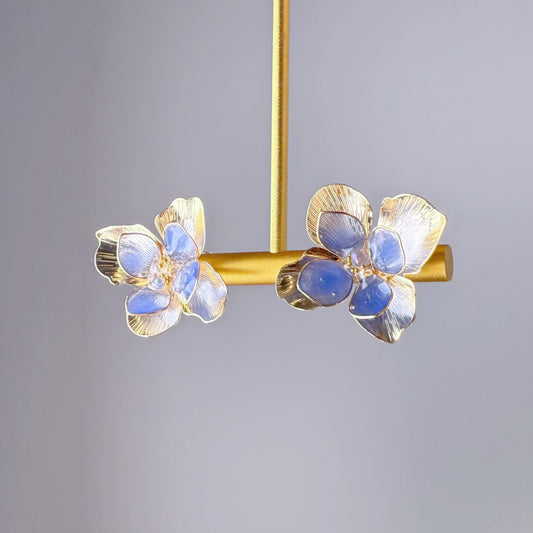 Handmade Blue Hydrangeas with Gold Flower Petals Stud Earrings