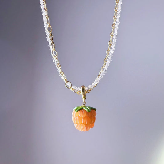 Handmade Herkimer Diamond Crystal Double Chain with Pink Raspberry Pendant Necklace